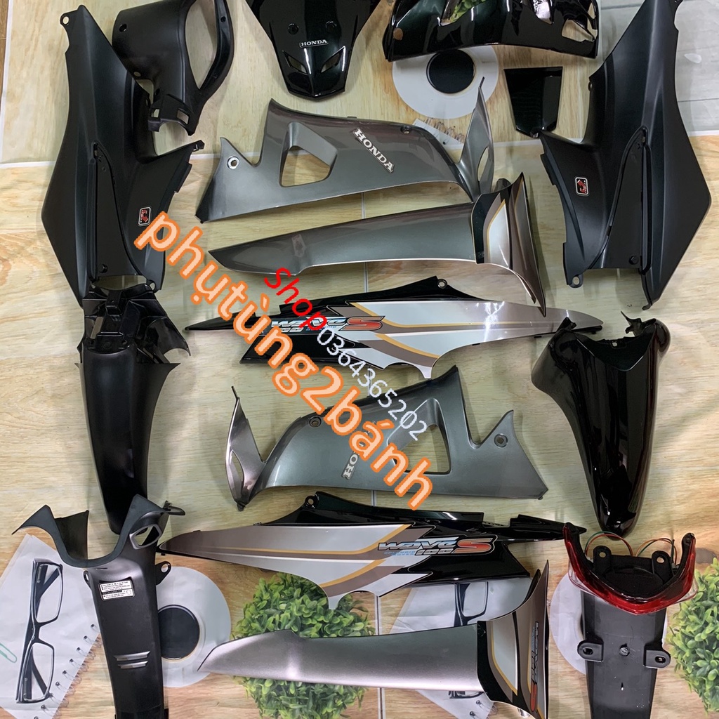 Fuil dàn áo xe Wave S100 màu ĐEN XÁM -WAVE RS 2008-WAVE ALPHA đời 2006 đến 2016-wave 50cc-nhựa trắng ABS loại 1 TẶNG TEM