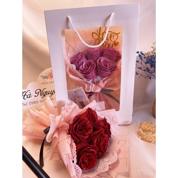 [HOA SINH NHẬT -QUÀ 8/3 ]-Set Hoa sáp nhũ 5 bông tặng kèm túi và thiệp | BigBuy360 - bigbuy360.vn