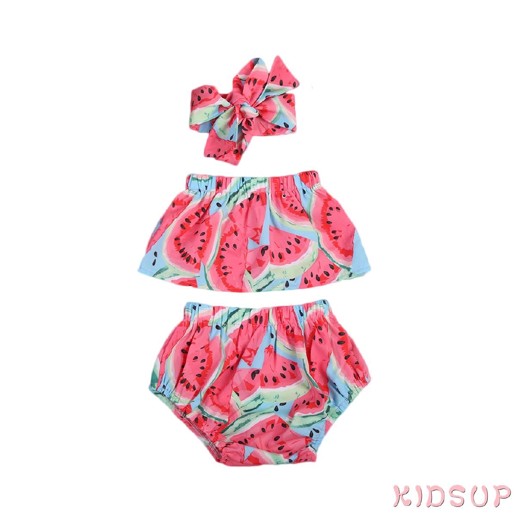 Set đồ bơi 2 mảnh + băng đô nơ họa tiết dưa hấu dễ thương cho bé gái