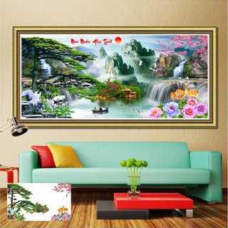 Tranh đính đá phong cảnh Non nước hữu tình VS182 KT :150cm x 60cm - 180*70cm