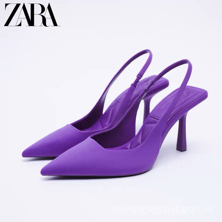 Giày Sandal Zara Cao Gót Mũi Nhọn Vải Tím Thời Trang Mùa Hè Dành Cho Nữ 1HKO