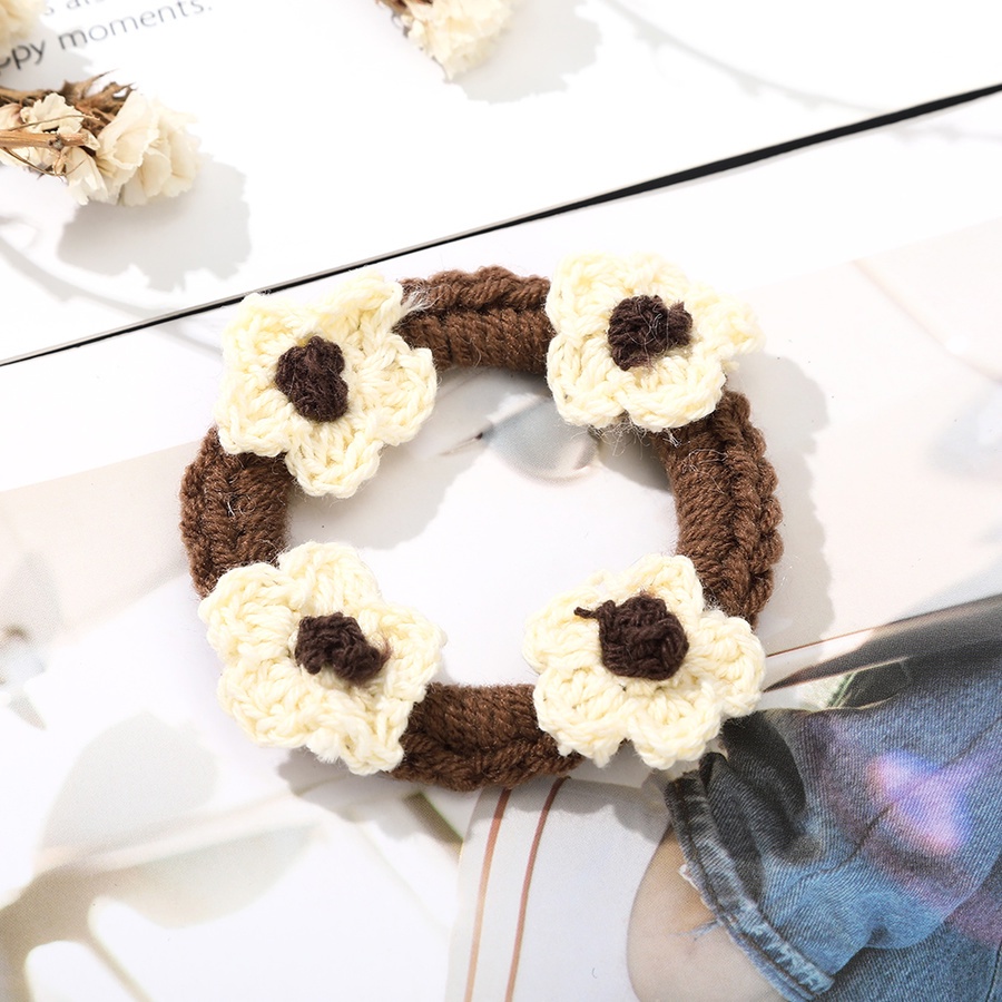Dây buộc tóc vải len dệt kim đính hoa phong cách Hàn Quốc dễ thương thời trang mùa thu cho nữ