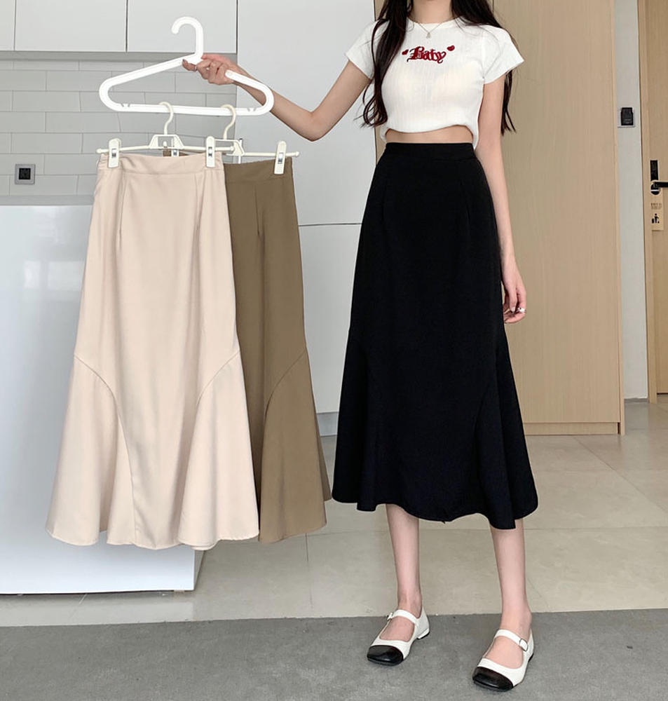 Chân Váy Dài Chữ A Lưng Thun Màu Trơn Phong Cách Mới 50620
