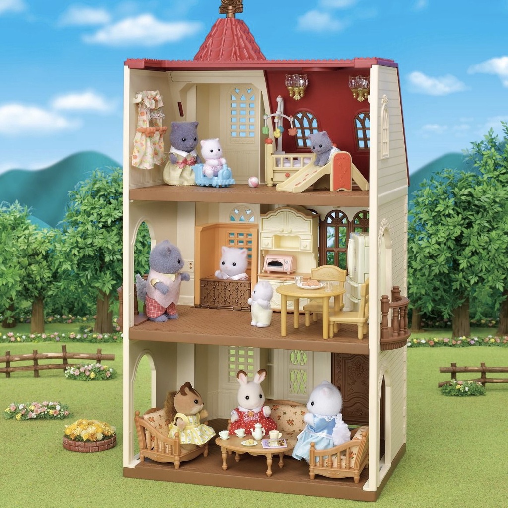 Sylvanian Families 5400 gift set ngôi nhà có thang máy -  Red Roof Tower Home Gift Set - Đồ chơi nhà búp bê