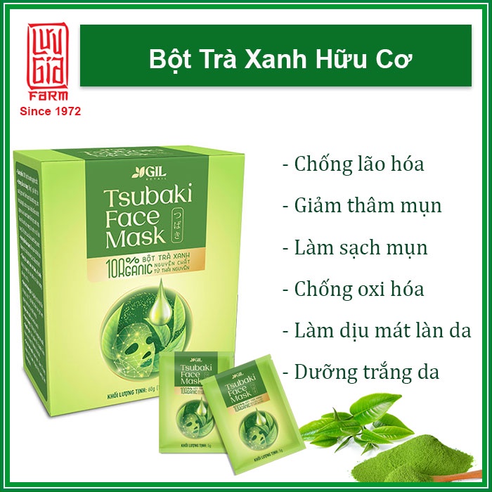 Bột Trà Xanh đắp mặt nạ hữu cơ GIL Tsubaki Face Mask 1 hộp 60g - sạch mụn thâm, ngừa lão hóa