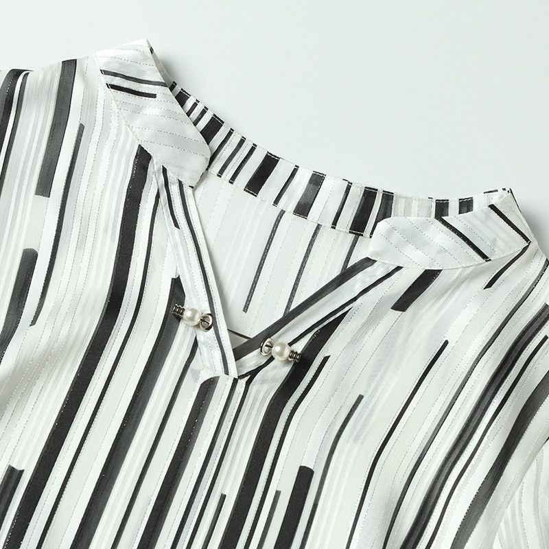 Áo thun tay ngắn dáng rộng họa tiết kẻ sọc thời trang mùa hè cho phụ nữ trung niên