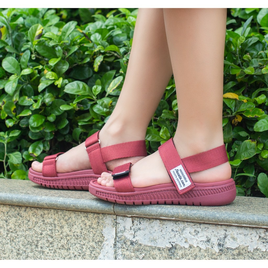 FACOTA | Giày dép sandal 2 quai nữ hồng mận đi học, đi chơi AN04