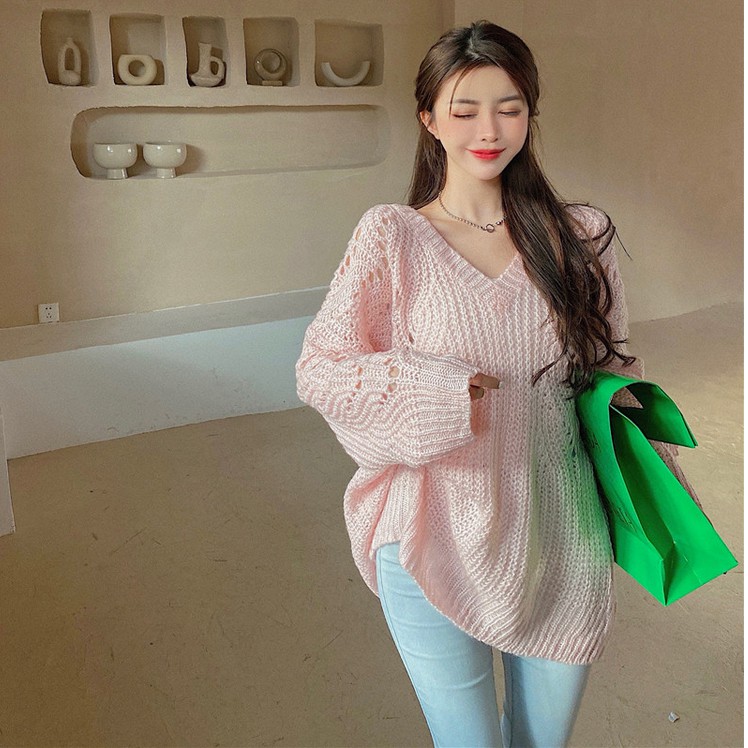 Áo Sweater Dệt Kim Chui Đầu Dáng Rộng Thời Trang Mùa Thu 2020 Cho Nữ