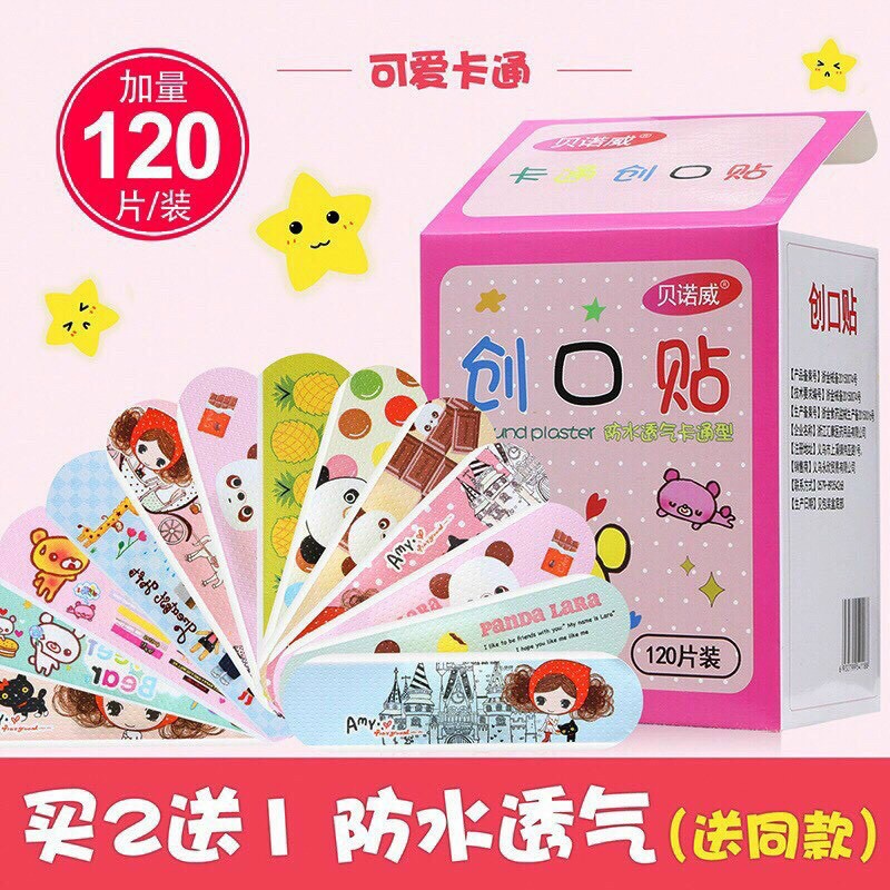 Hộp 120 miếng băng dán vết thương nhiều hình dễ thương .aban