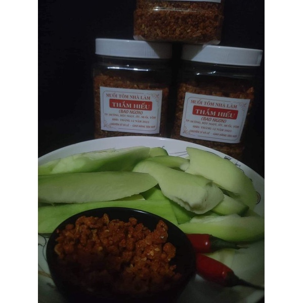 Muối tôm hạt to nhà làm,đậm vị tôm bao ngon hủ 500g