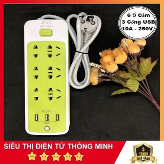 Ổ Cắm Điện Đa Năng Thông Minh, 6 Cổng Cắm Điện 3 Cổng USB Hỗ Trợ Sạc Nanh Cho Điện Thoại, Smartphone, Máy Tính Bảng
