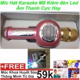 Micro Hát karaoke cầm tay kiêm loa Bluetooth M8 (Hồng) + móc khoá thông minh- Hàng nhập khẩu