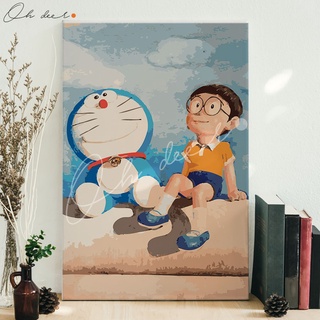 Tranh tô màu theo số | 40*50 | CÓ KHUNG | Nhân vật hoạt hình Anime - Manga- Doraemon và Nobita