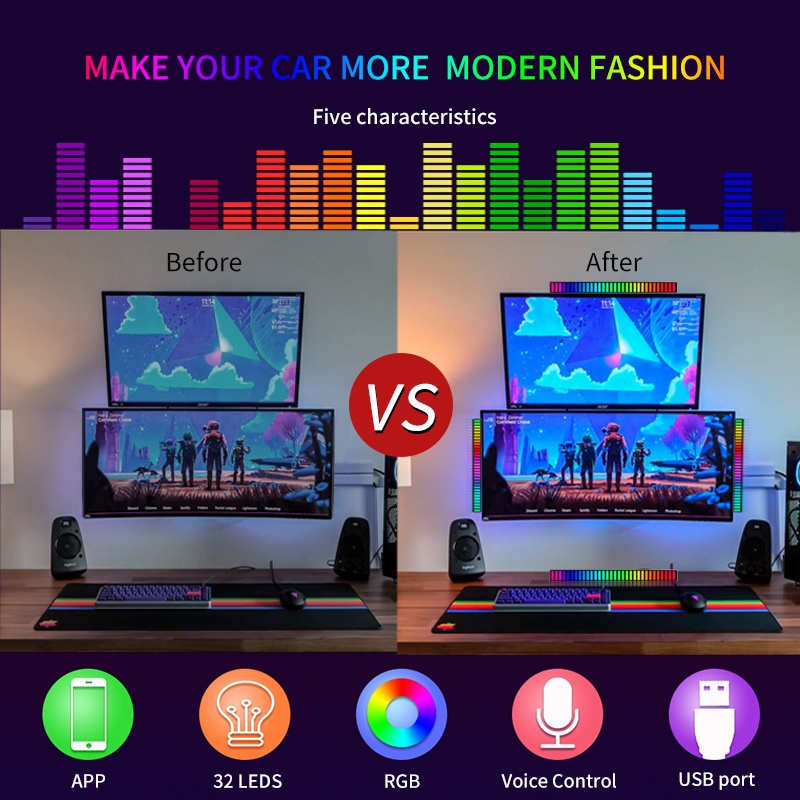 🍃Hàng giao ngay🍃Đèn Led Rgb 32 Bit Điều Khiển Âm Thanh Nhiều Màu Sắc Sáng Tạo Chất Lượng Cao