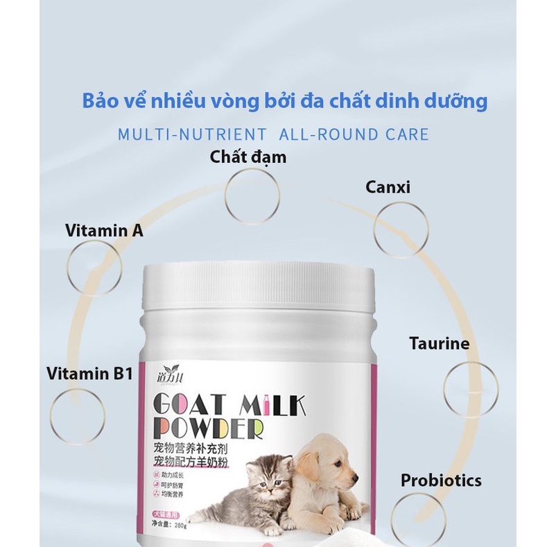 Sữa cho chó mèo GOAT MILK POWDER 280G - Bột sữa dê bổ sung canxi, vitamin, đạm, béo và khoáng TẶNG KÈM BÌNH