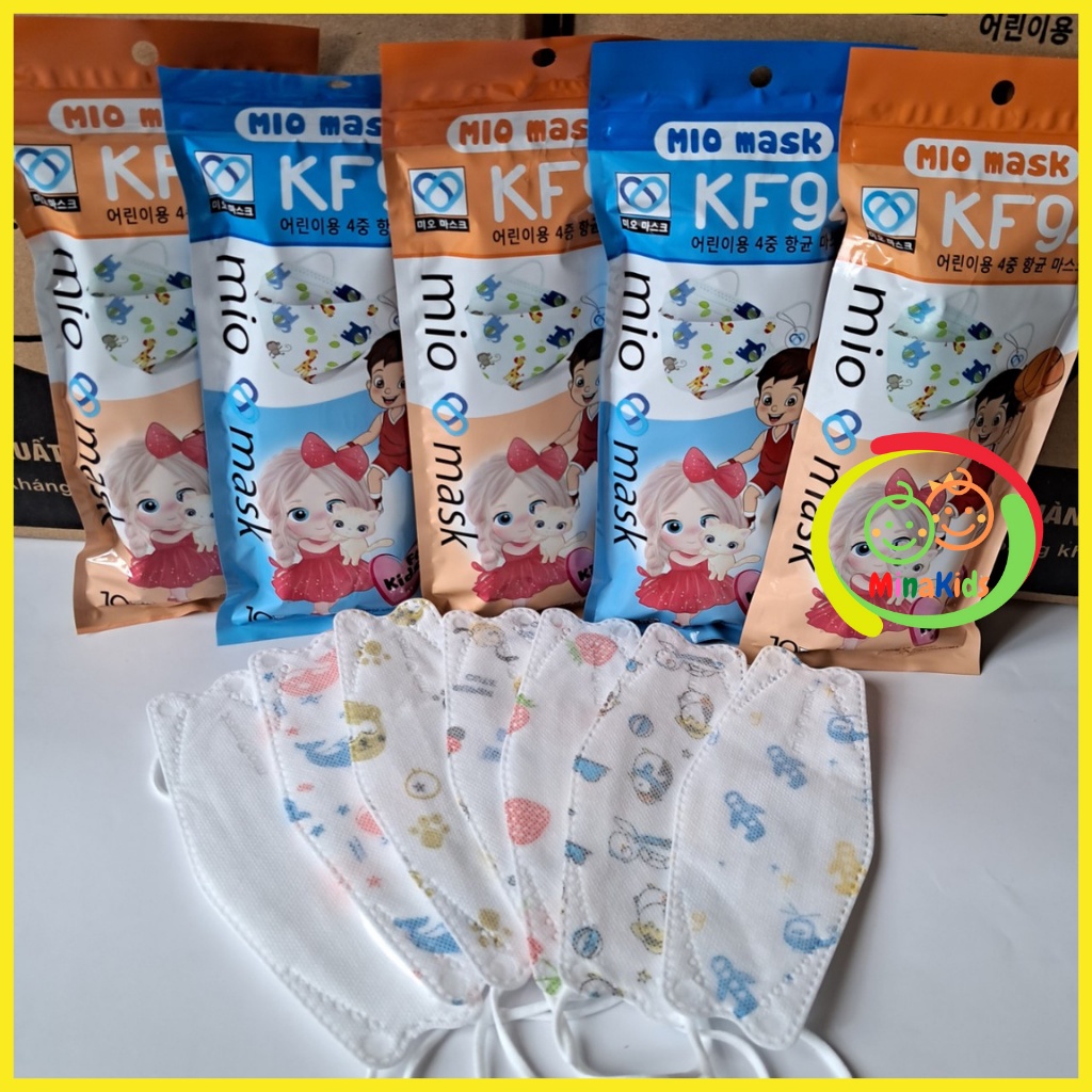 Combo 10 Chiếc Khẩu Trang 4D KF94 Mio Hoạ Tiết Cho Bé Từ 5 Đến 12 Tuổi Kháng Khuẩn Chống Bụi Mịn KT14