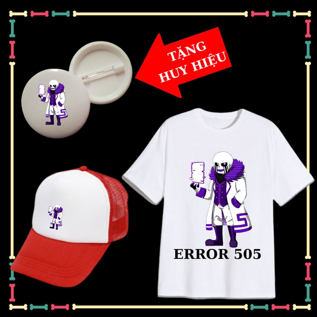 Áo thun cộc tay bé trai, bé gái Error 505 Sans tay ngắn, đủ size áo, Kèm huy hiệu Error 505, Kèm Mũ Sans