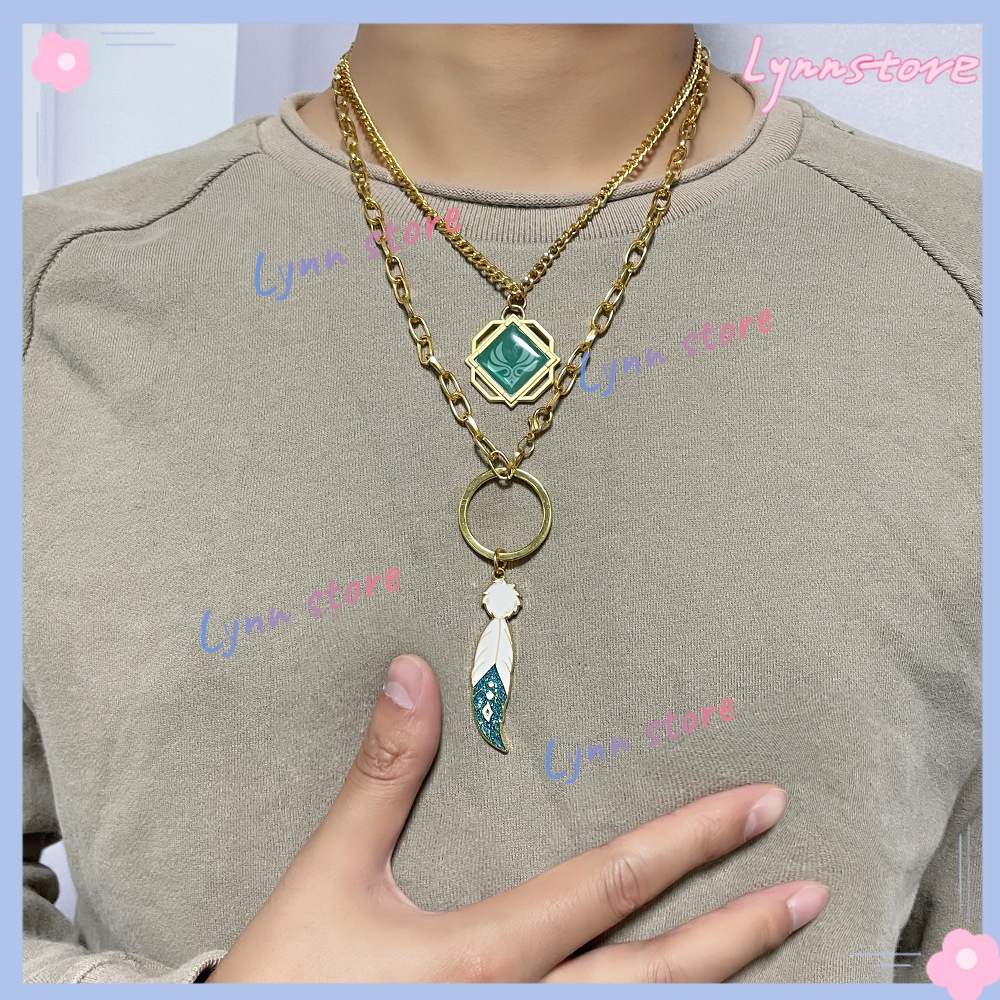 Vòng Cổ Choker Hai Lớp Mặt Lông Vũ Phát Sáng Trong Game Genshin Va Chạm Venti Eye Of God Wind Element Cho Nữ