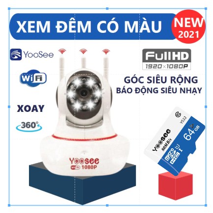 [Mã 159ELSALE hoàn 7% đơn 300K] Camera ip Yoosee xem đêm có màu xoay 360° FULLHD 1080 chuẩn góc rộng