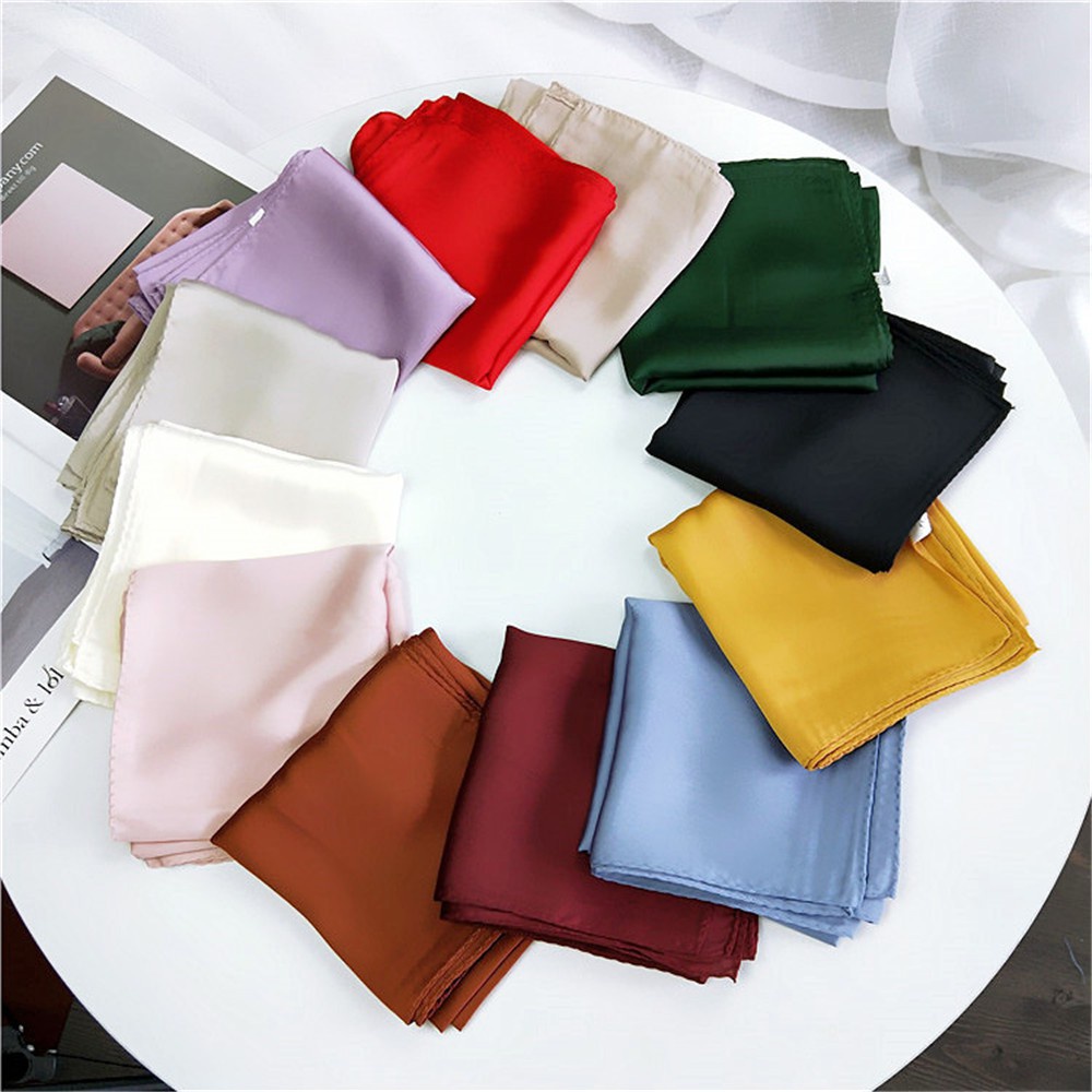 Khăn Choàng Cổ Bằng Lụa Satin Hình Vuông Màu Trơn Phong Cách Cổ Điển Thời Trang Cho Nữ