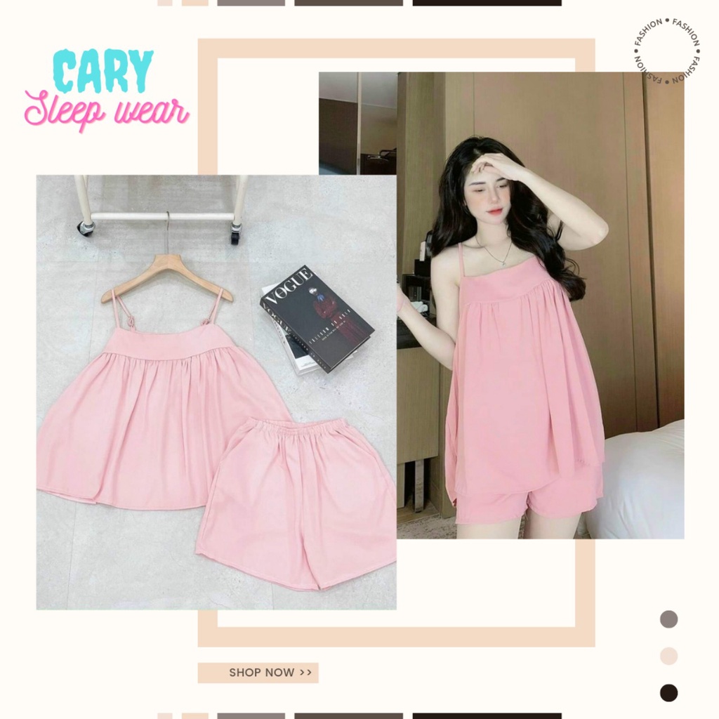 Set đồ ngủ hai dây họa tiết sexy, bộ ngủ 2 dây mặc nhà thoải mái mát mẻ CARY