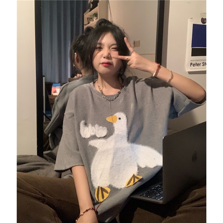 Áo Thun Tay Ngắn Dáng Rộng In Họa Tiết Hoạt Hình Thời Trang Cho Nữ