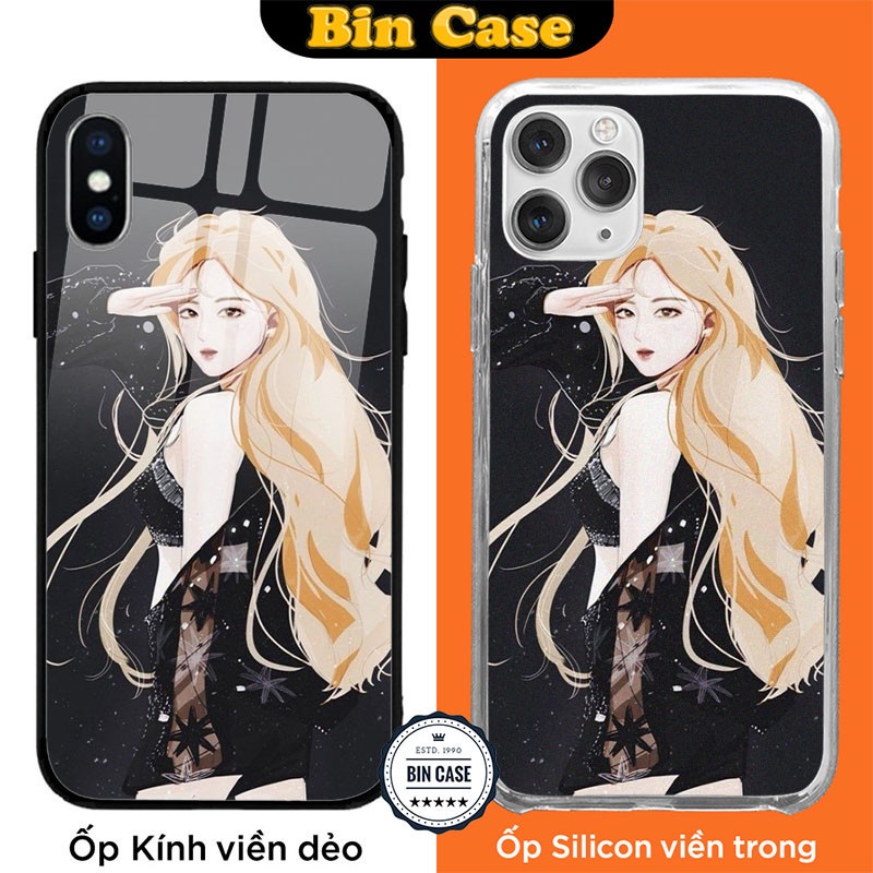 💝Ốp iPhone In Hình Rose Black Pink 💝Ốp Sang Chảnh Cho Nữ iphone 13 12 11 Pro Max 6s 6 7 8 Plus X Xr Xs Max KOREA033