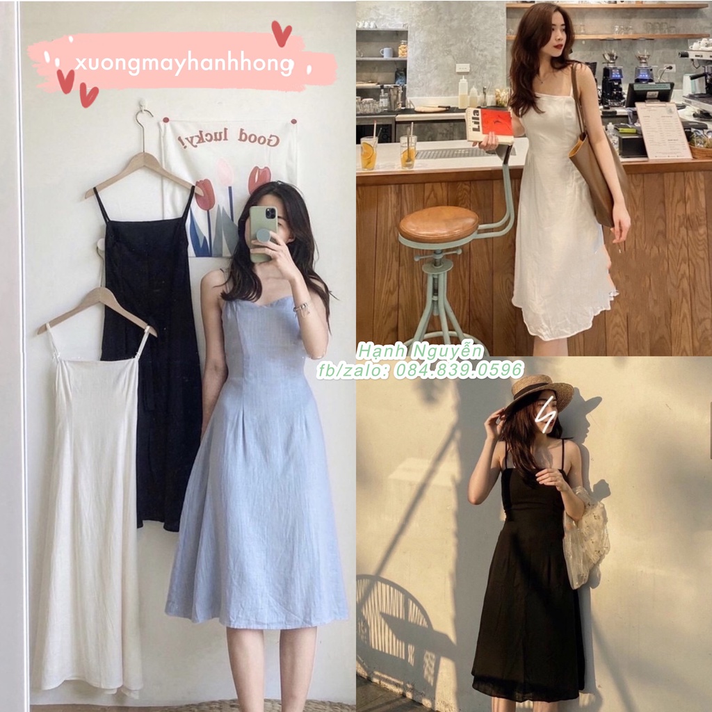 Váy 2 dây đũi tiểu thư, đầm 2 dây dáng suông đi biển, du lịch - Xưởng May Hạnh Hồng