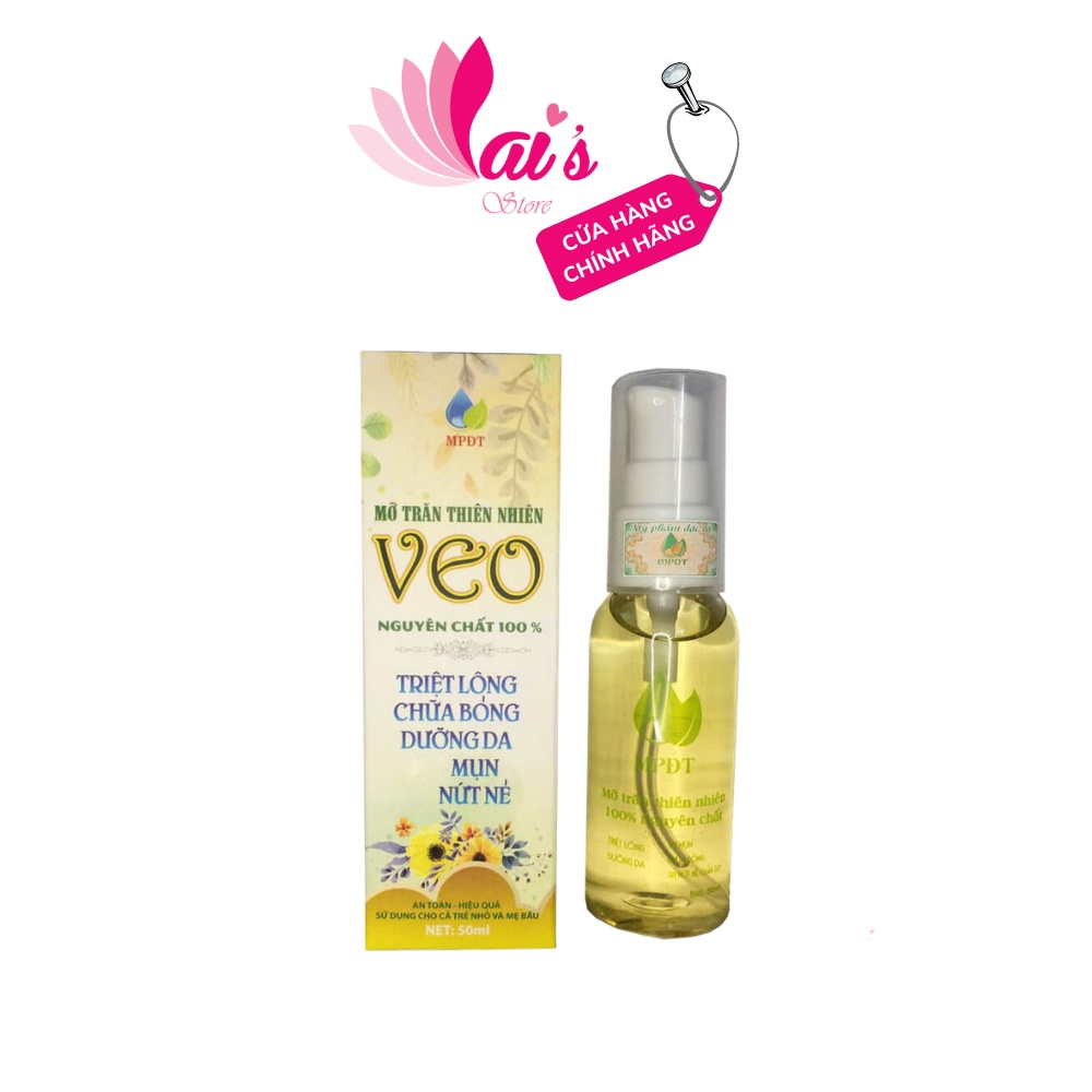 Mỡ Trăn Thiên Nhiên Veo (50ml) Nguyên Chất 100% Triệt Lông Vĩnh Viển, Dịu Vết Bỏng, Côn Trùng Đốt, Nứt Nẻ Chính Hãng