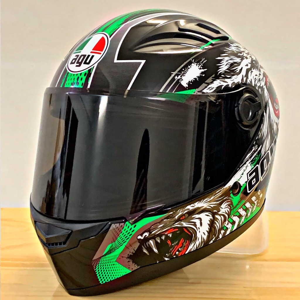 Mũ fullface Agu tem sói xanh lá