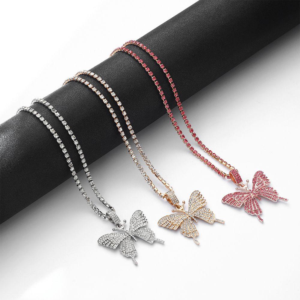HS Women Necklace Fashion Jewelry Mutli-Layer Chain Butterfly Pendant Zircon Chic|Hip Hop Choker Clavicle/Multicolor