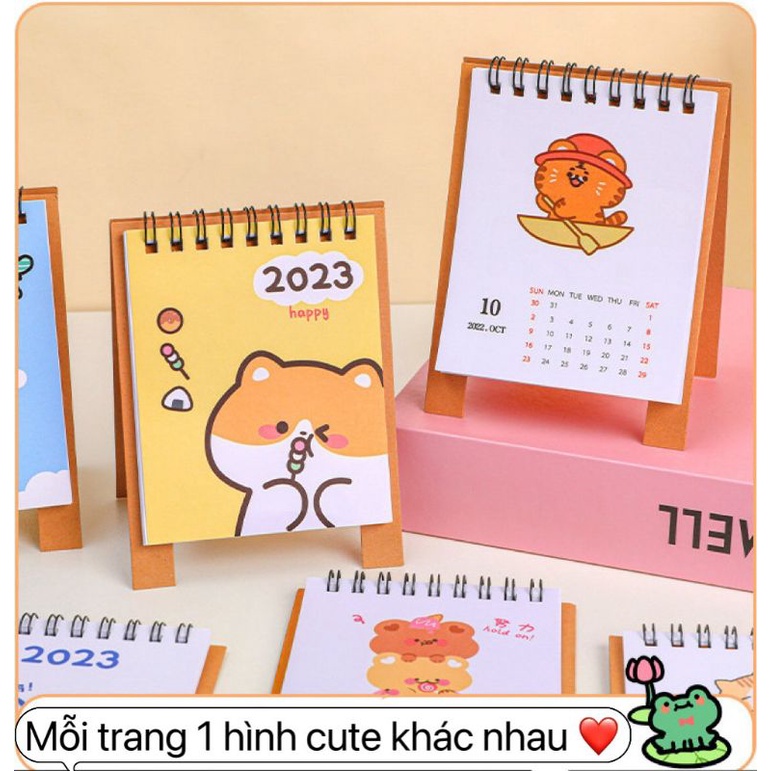 Lịch 2023 lò xo họa tiết cute nhiều hình dễ thương trang trí bàn học bàn làm việc, Sỉ lịch mini giá rẻ
