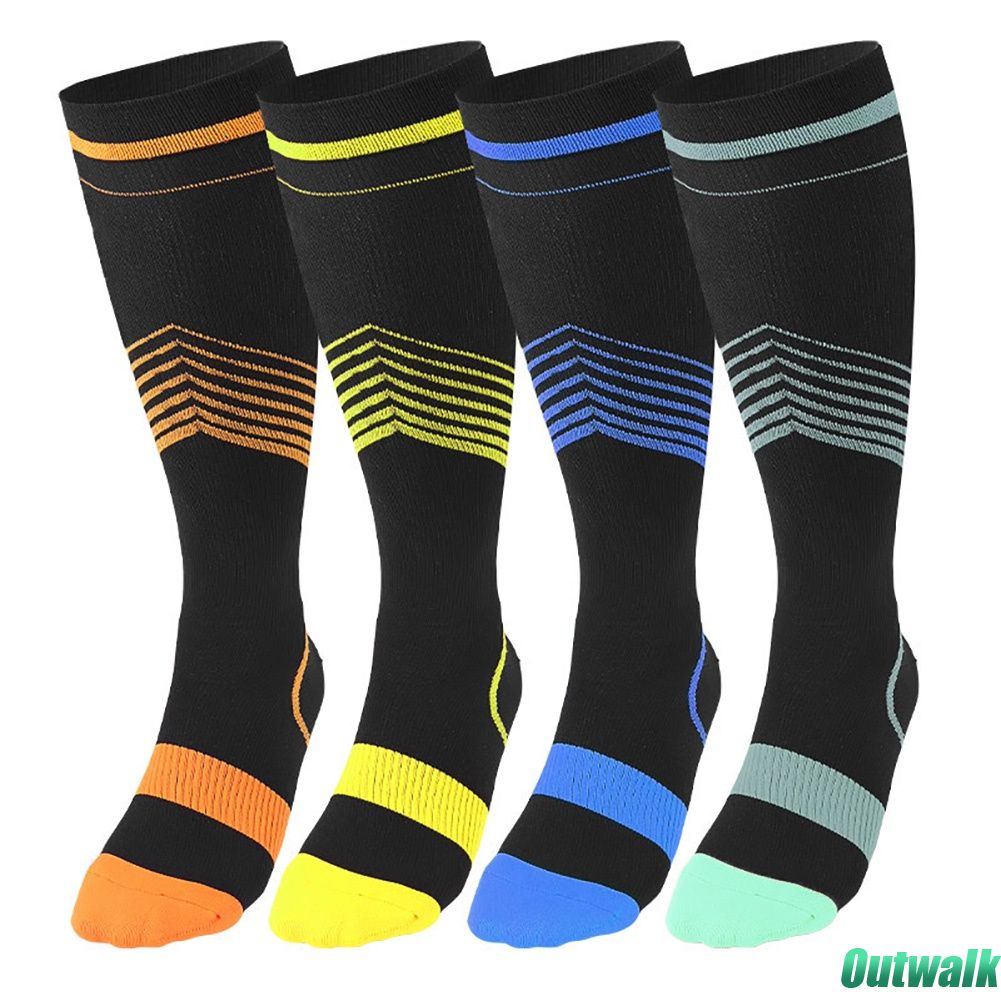 Cặp vớ thể thao unisex ống dài nén ép tạo áp lực lên mạch máu có đệm hỗ trợ đầu gối dùng khi chơi thể thao ngoài trời