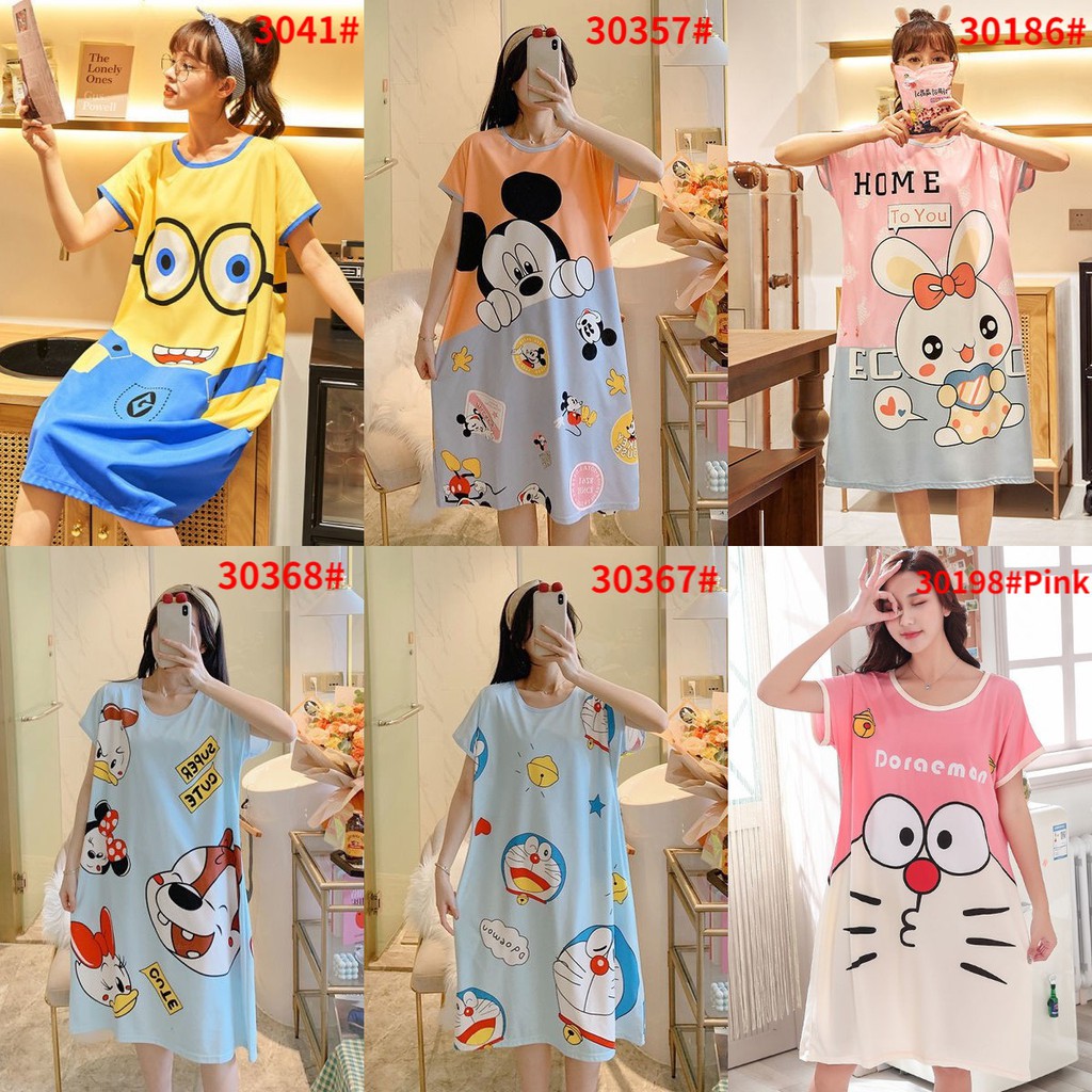 đồ ngủ nữ mặc nhà set áo choàng sleepwear pyjama thun kiểu jumpsuit quần bộ pijama pizama gợi cảm kimono Plus Size Cả hai in Cartoon Pyjamas dress phụ pyjamas váy midi Free size Fit cho đến 3XL