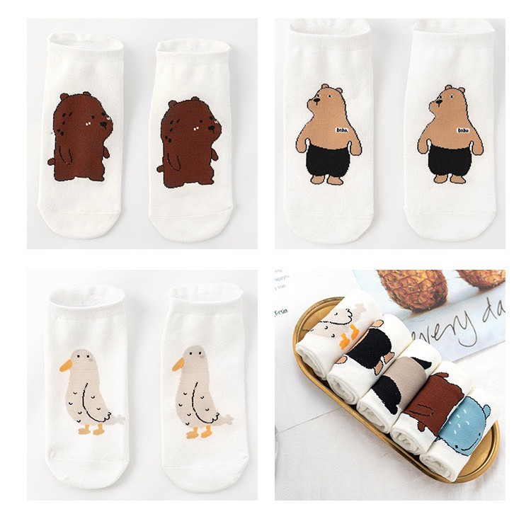 Tất Vớ cổ Ngắn Hình Thú Unisex Cotton Họa Tiết Phong cách Nhật Hàn Hot Trend Ulzzang Vớ Ngắn cổ Nam nữ Thời trang