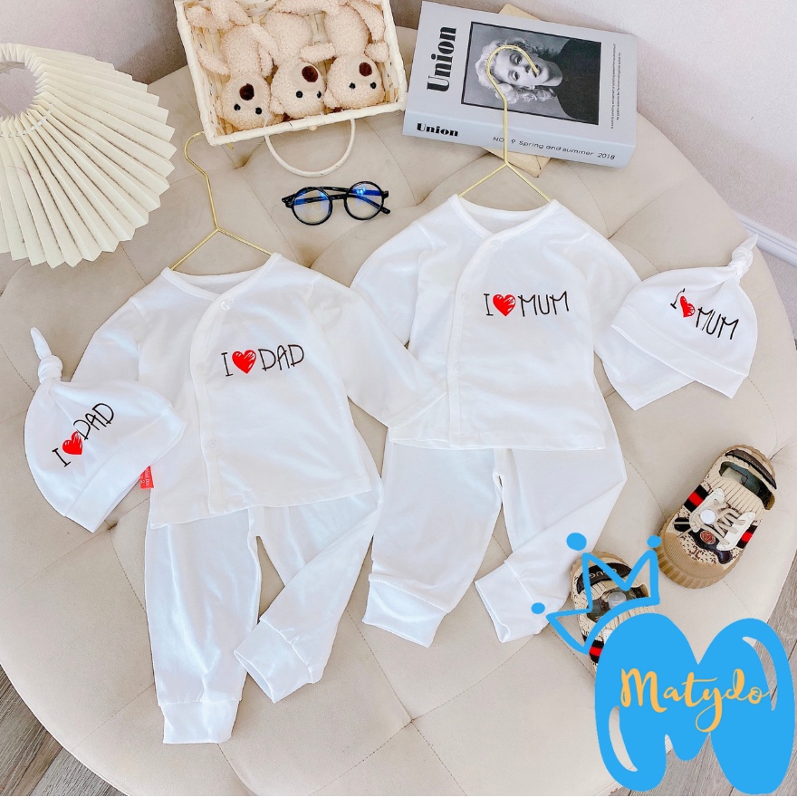 Quần áo sơ sinh bé trai bé gái mùa hè đông dài tay giá rẻ đồ sơ sinh cho bé Dad mum tặng kèm mũ tỏi