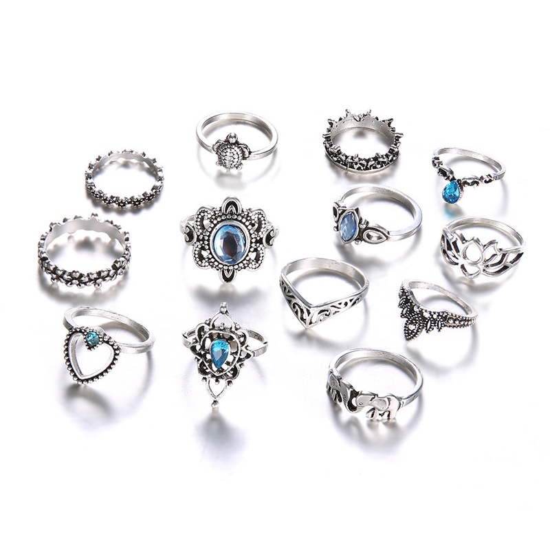 Set 13 Nhẫn Đeo Tay Kim Loại Đính Đá Thời Trang Cho Nữ