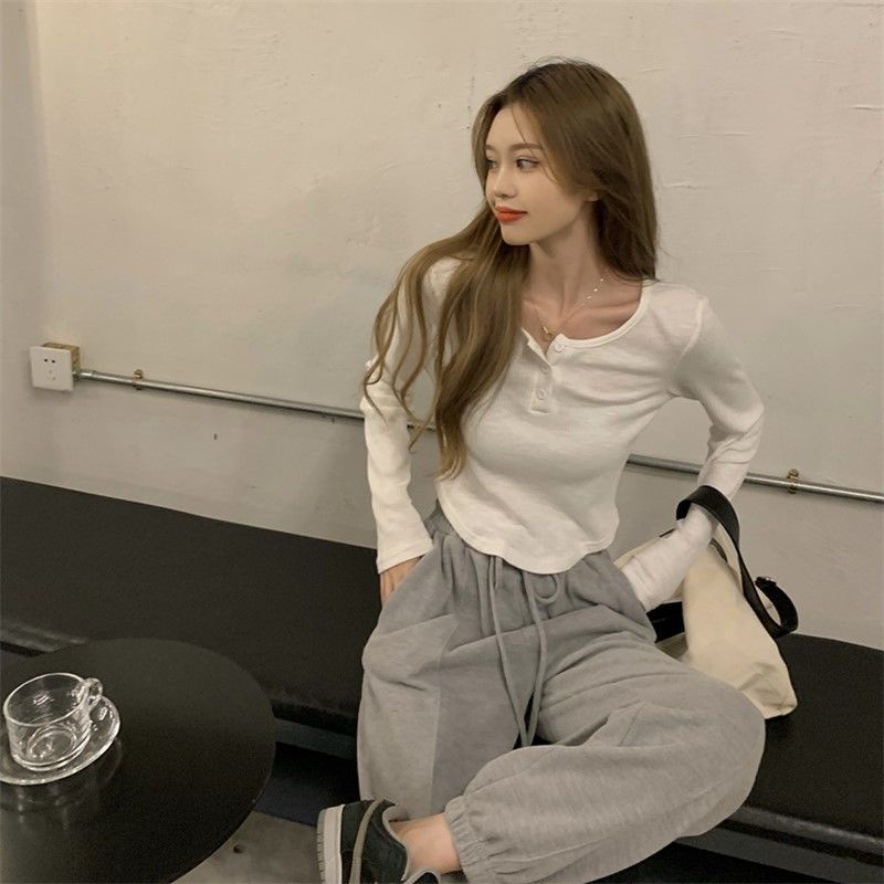 Áo Thun Dệt Kim Tay Dài Dáng Ngắn Thời Trang 2022 Cho Nữ