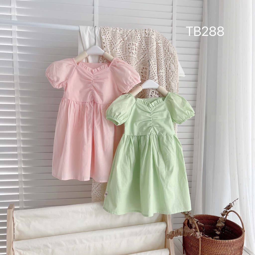 VAY60 - Váy bé gái, Váy thô tay bồng nhún ngực cho bé gái từ 8-18kg