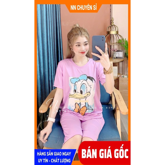 Đồ bộ nữ mặc nhà chất thun mềm mát in hình vịt hoạt hình dễ thương BTT67 Bộ thun lửng