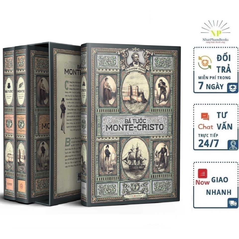Sách - Hộp Boxset Trọn Bộ 3 Tập Bá Tước Monte-Cristo Tặng Kèm 02 Postcards