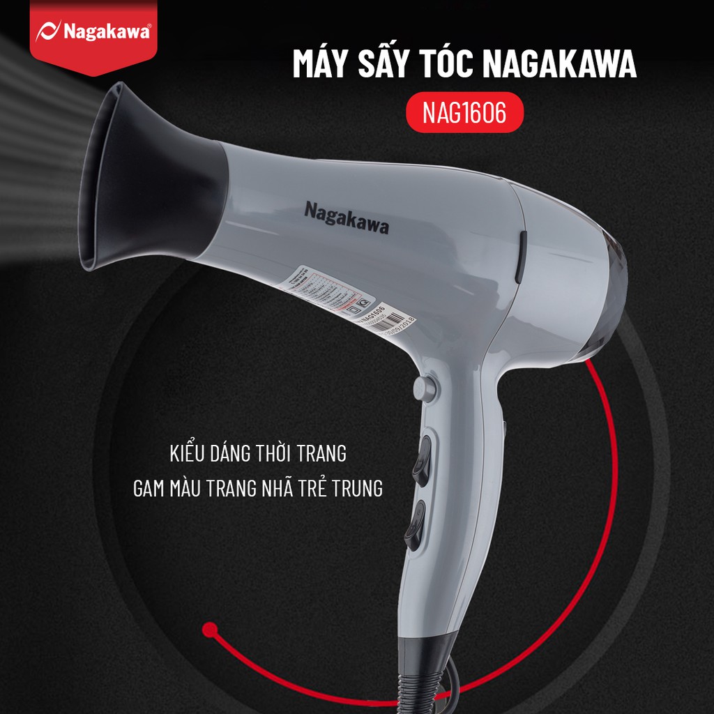 Máy sấy tóc Nagakawa NAG1606/NAG1604 (đen/đồng) - 2000W - Hàng chính hãng