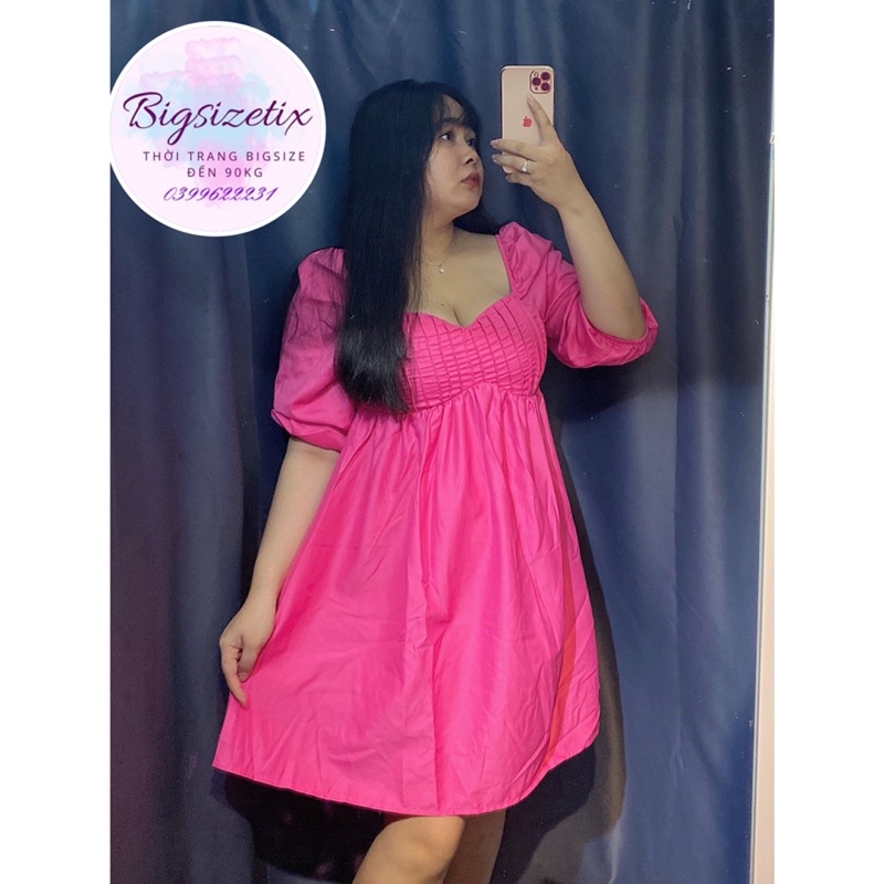 BIGSIZE Đầm babydoll cổ vuông xinh xắn bigsize 50-90kg mẫu chụp thật 100%