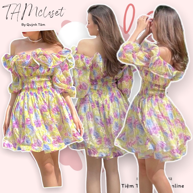 Đầm hoa xoè trễ vai - TK1106