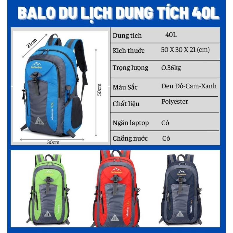 Balo du lịch nam 40L, balo đi phượt leo núi siêu nhẹ, chống nước tốt