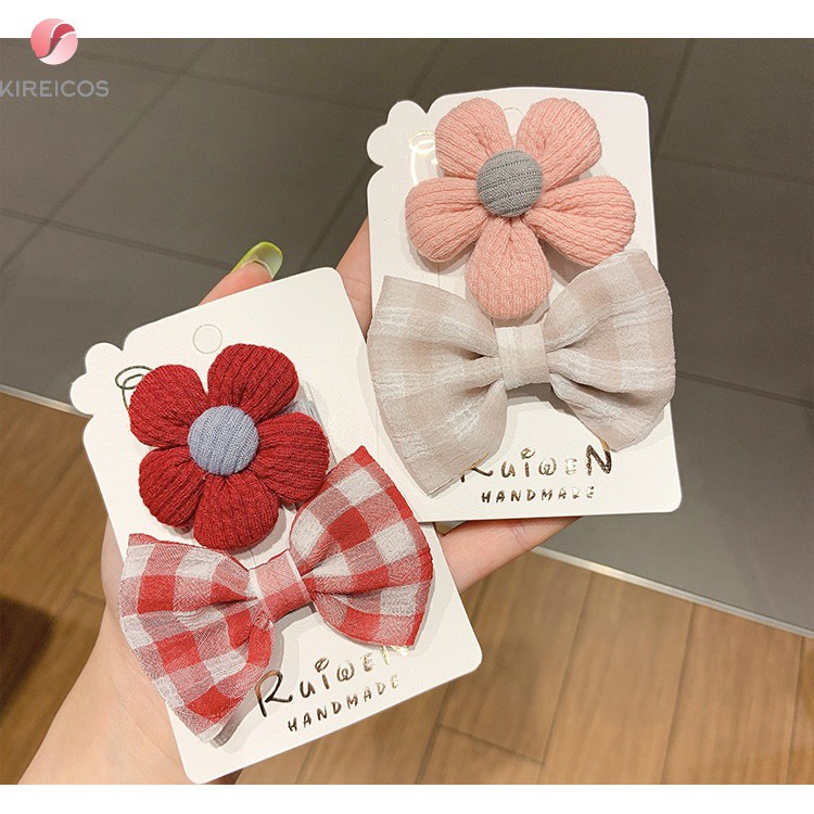 Set 2 Kẹp Nơ Caro Bông Hoa Siêu Xinh