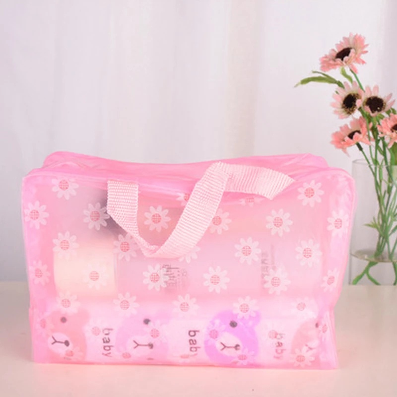 Túi đựng đồ trang điểm dạng nén bằng PVC trong suốt in họa tiết hoa cúc chống thấm nước