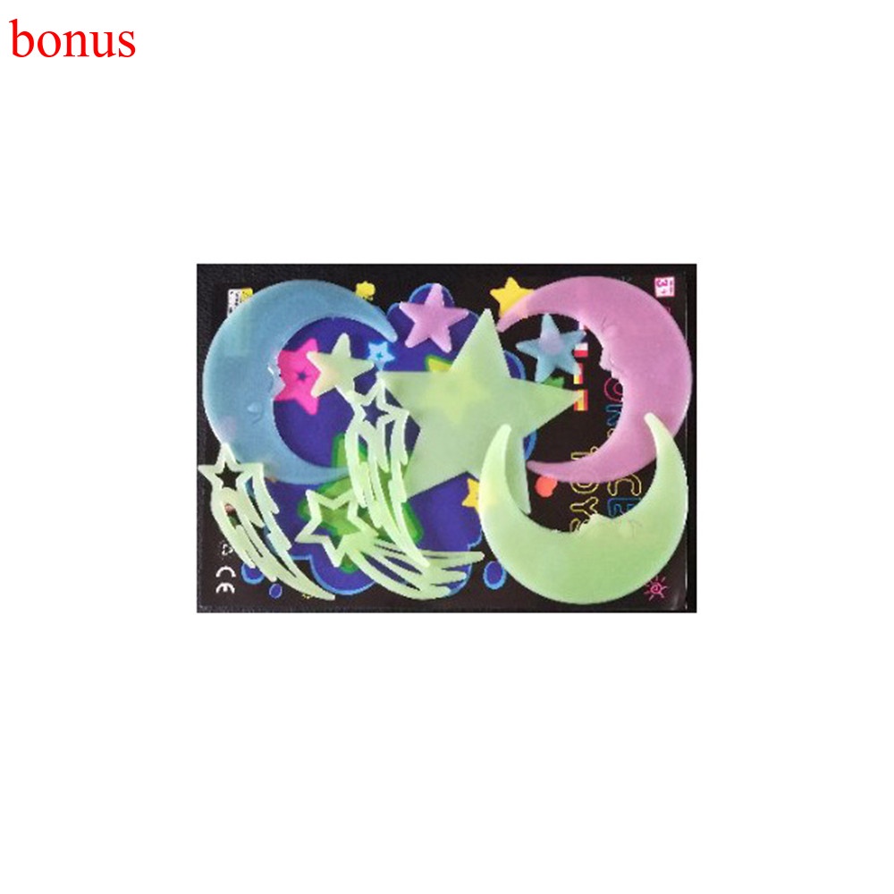 Bộ miếng dán tường hình ngôi sao và mặt trăng 3d dạ quang phát sáng trong bóng tối trang trí phòng bé