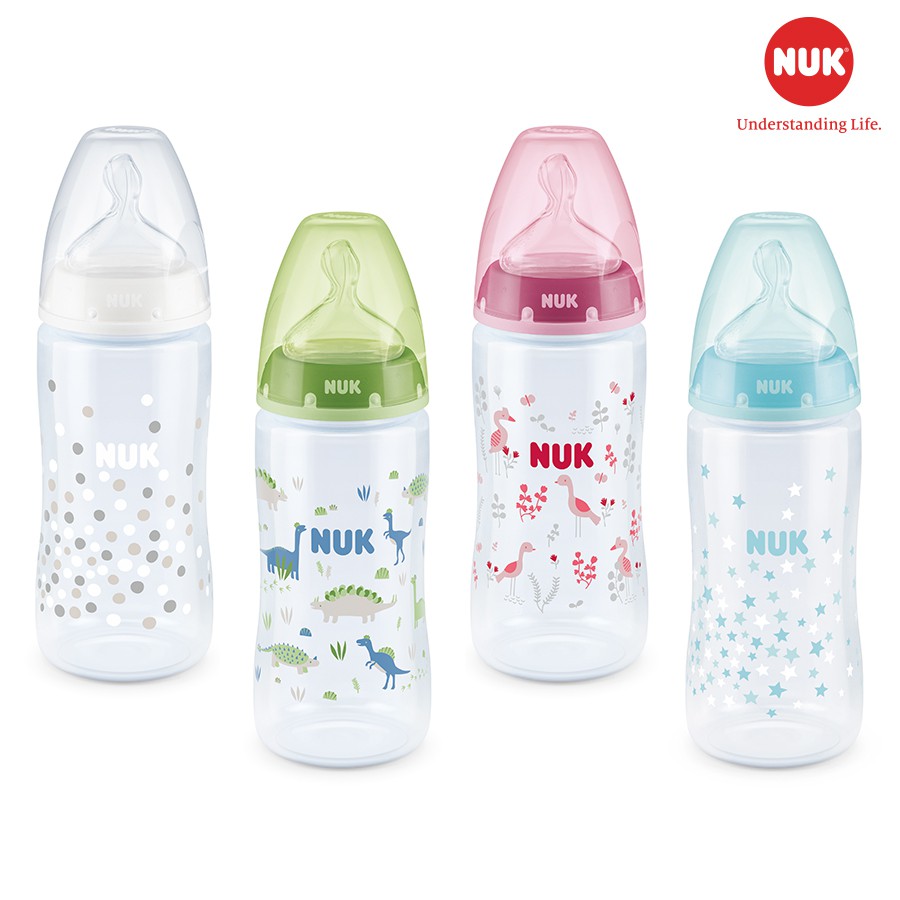 Bình sữa Nuk núm silicone cổ rộng 300ml (nhựa PP / PA)