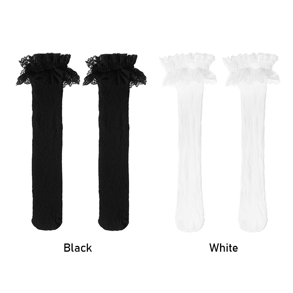 Vớ cổ cao tới đầu gối nylon co giãn xuyên thấu vải ren nhún bèo phong cách lolita thời trang dành cho nữ